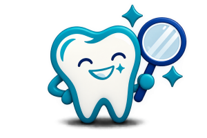 Glossy Tooth Mascot with Magnifying Glass (1)